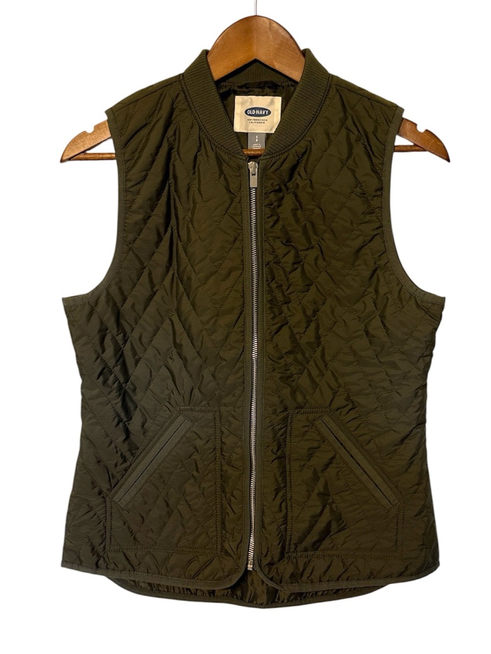 Old Navy Quilted Lined Full Zip Vest Dark Green Pockets Gorpcore Fall S